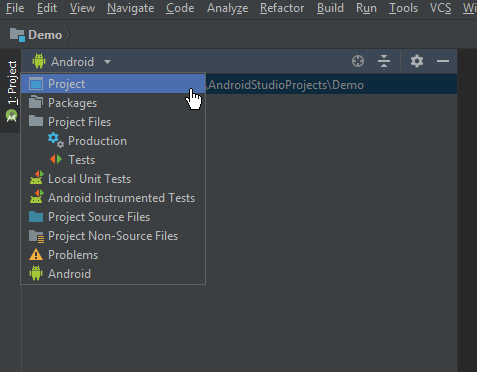 Switch to a project view in the Android studio