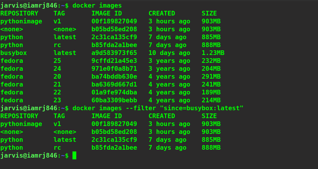 docker images --filter “since=busybox-latest”