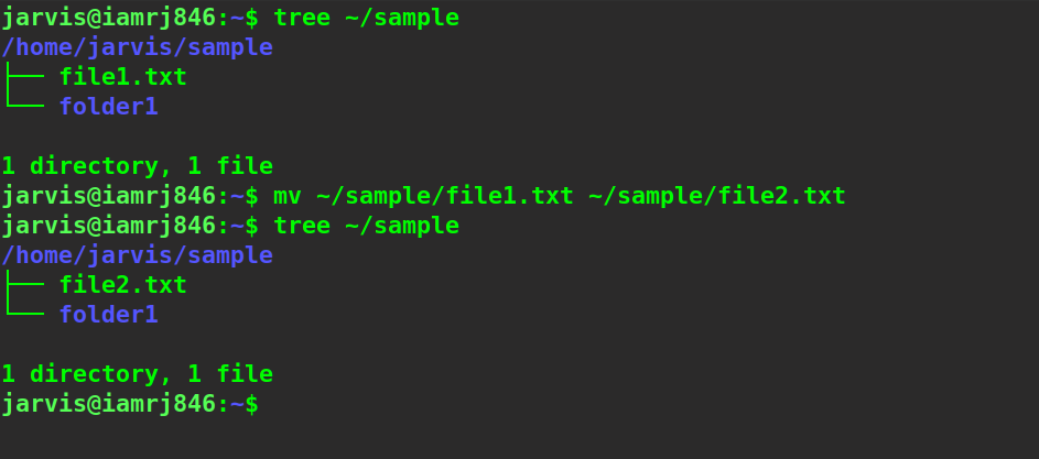  $ mv ~/sample/file1.txt ~/sample/file2.txt