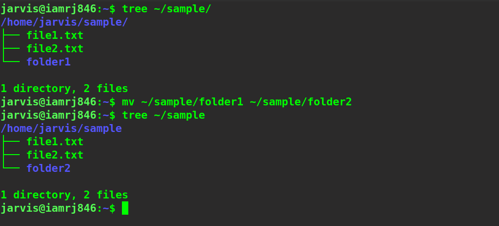  $ mv ~/sample/folder1 ~/sample/folder2