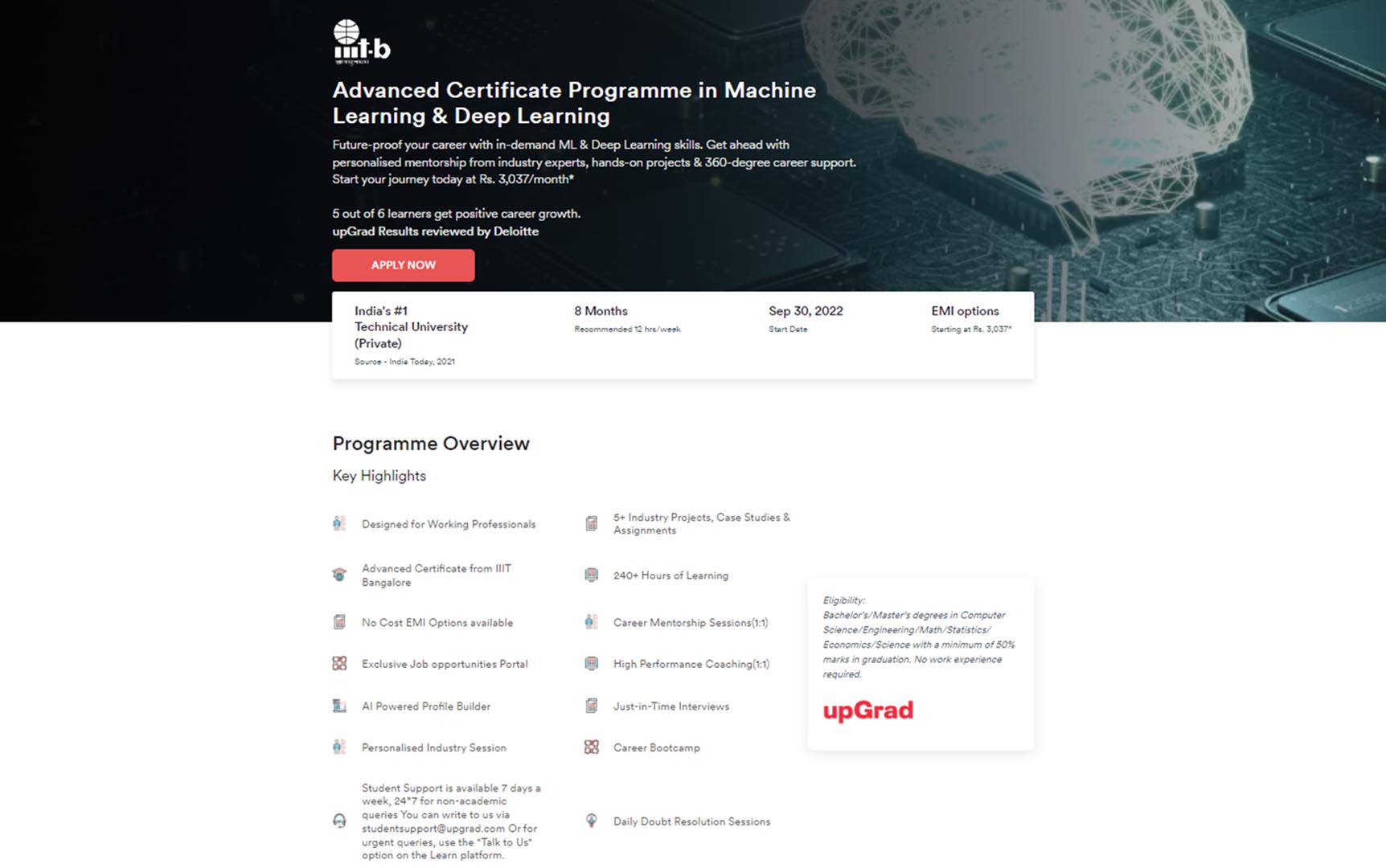 Advanced Certificate Programme in Machine Learning & Deep Learning