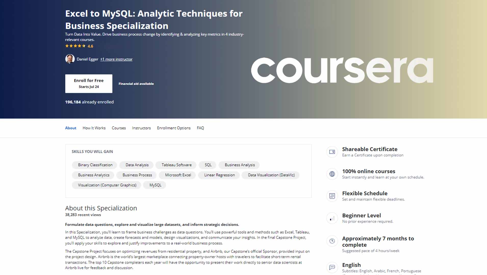 Excel to MySQL: Analytic Techniques for Business Specialization
