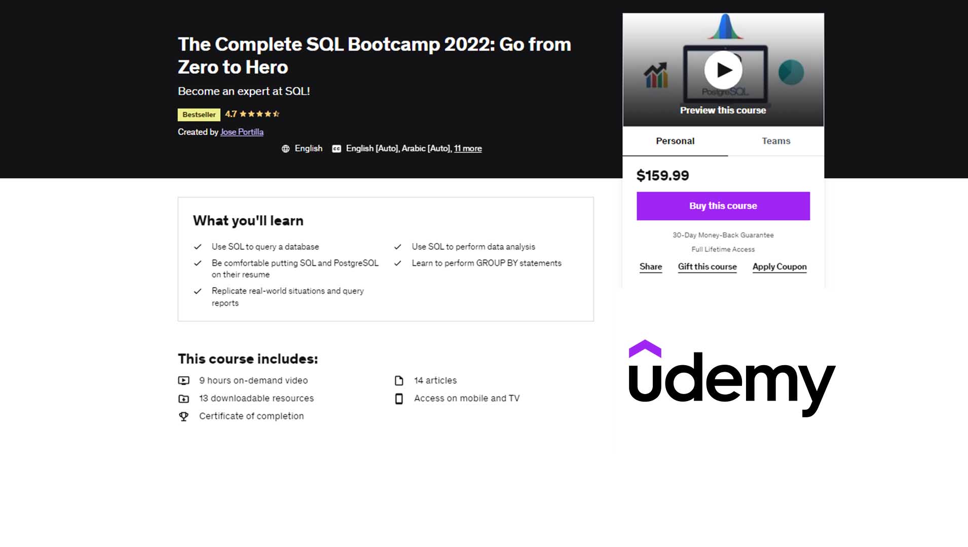 The Complete SQL Bootcamp 2022: Go from Zero to Hero